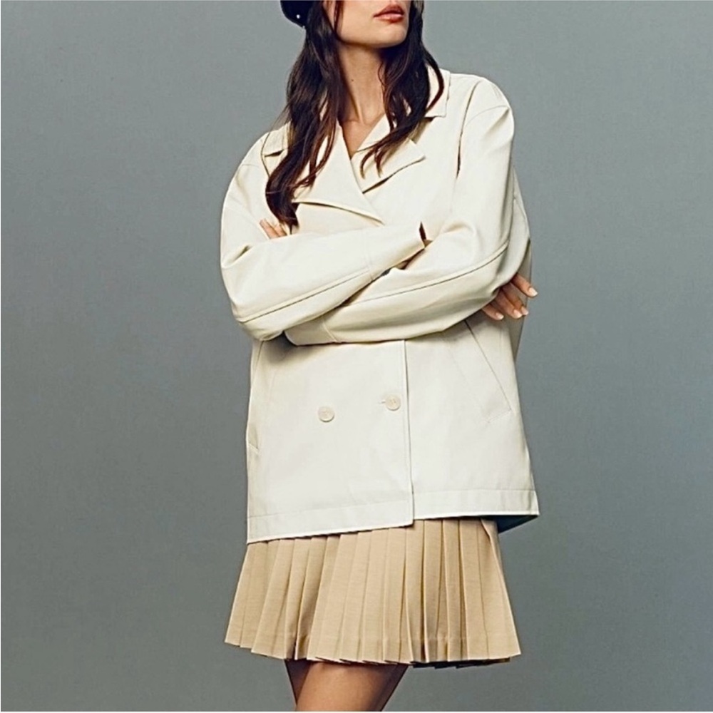 Anthropologie Cream Double-Breasted Pea Coat